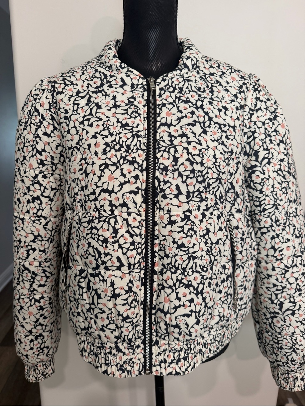 Greylin Women’s Floral Quilted Bomber Jacket - Black, White & Pink XL